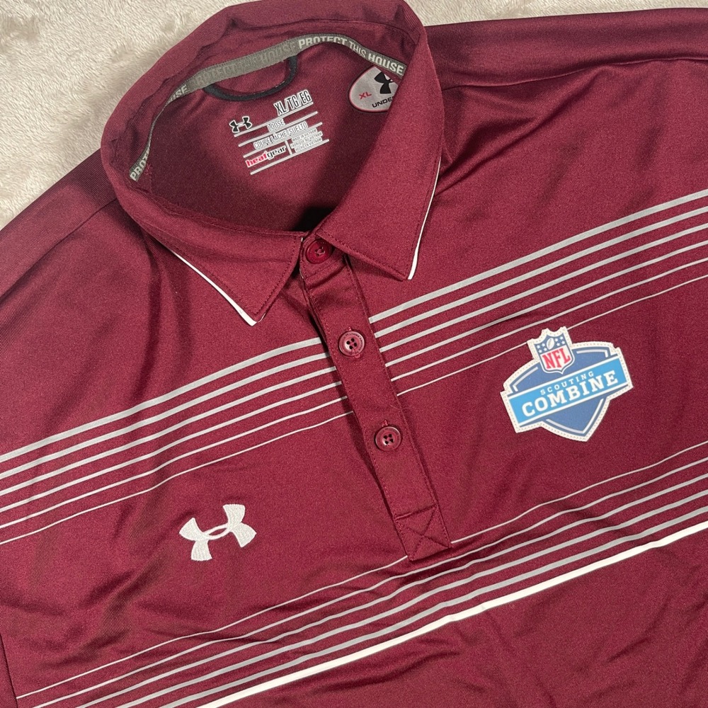Under Armour HeatGear Polo NFL Scouting Combine Mens XL Maroon Striped